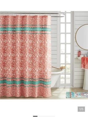 The Pioneer Woman Maisie Coral and Teal Floral Shower Curtain - 72 x 72